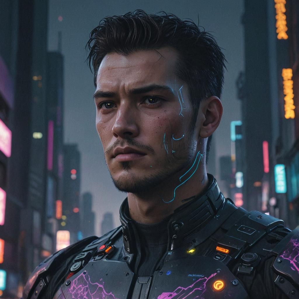 Cyberpunk Cityscape with Glowing Circuitry and Neon Lights