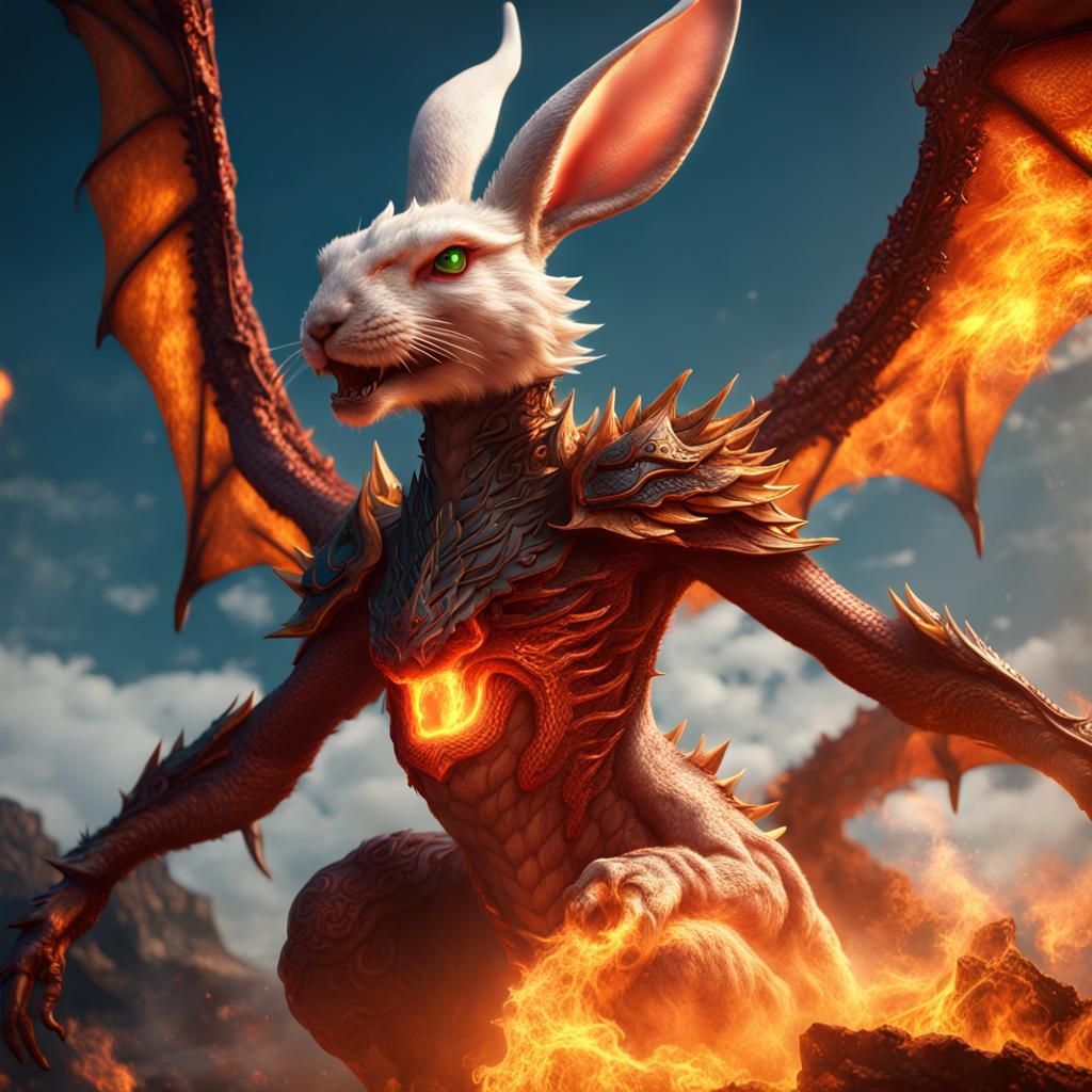 Female Rabbit Dragon breathing fire