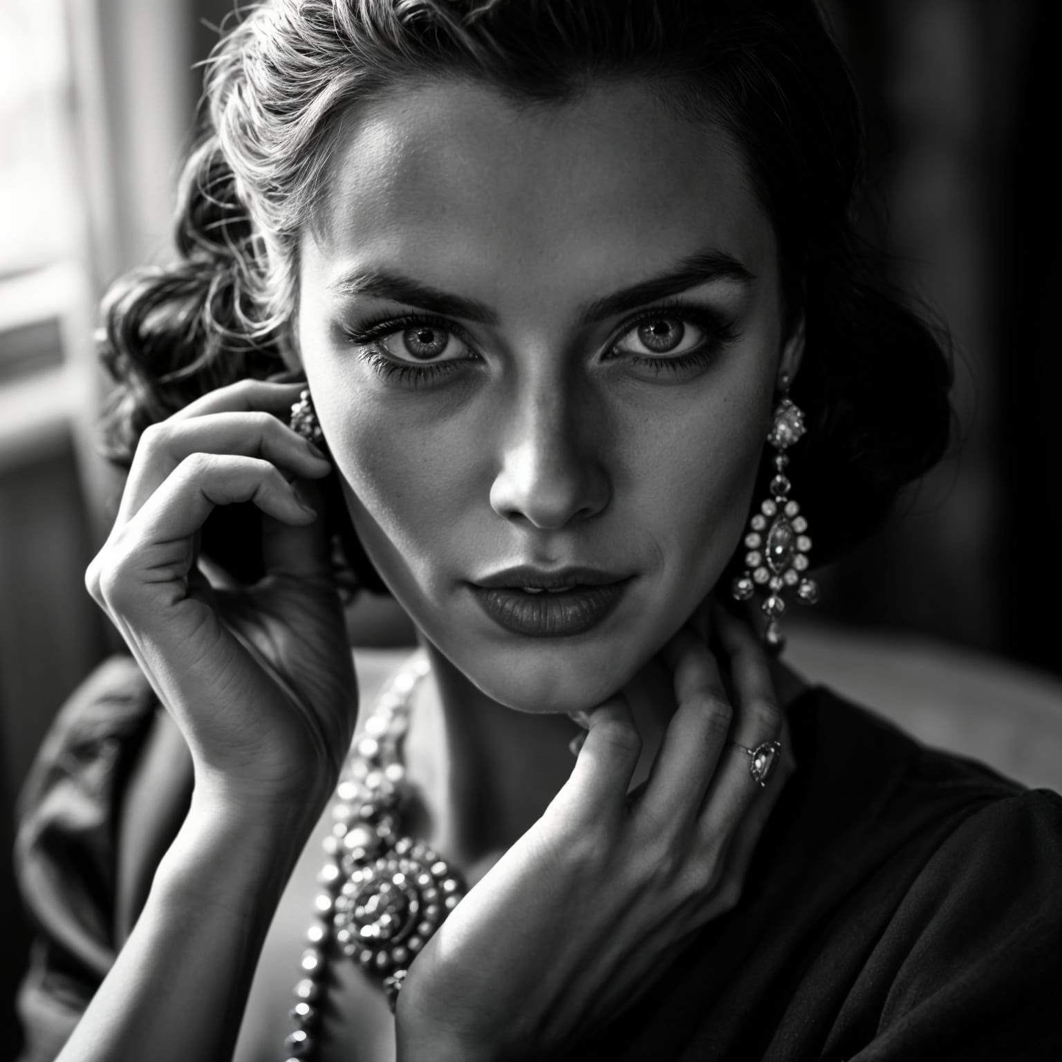 Elegant 1940s Woman's Portrait in Black and White