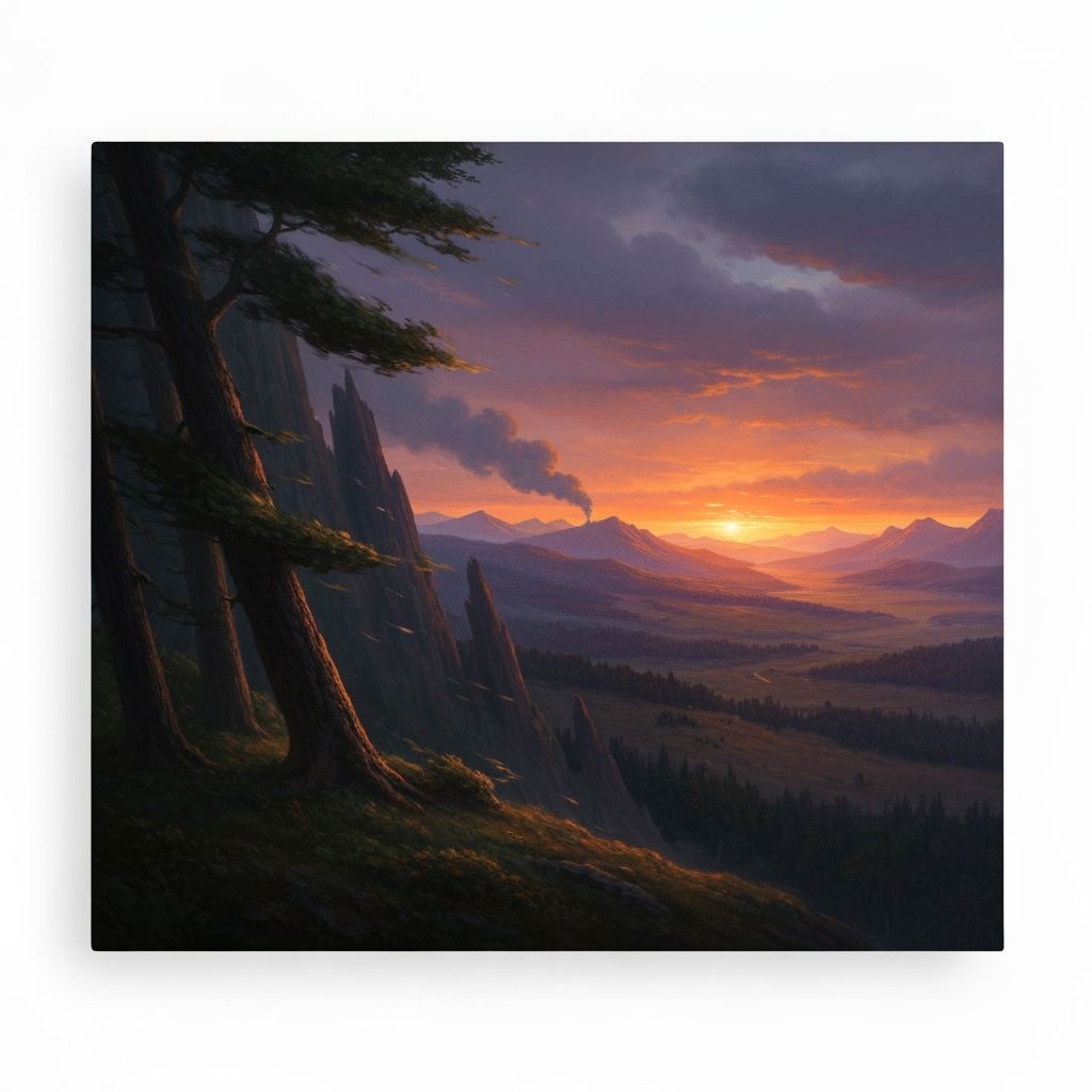 Epic Fantasy Sunset Landscape Painting