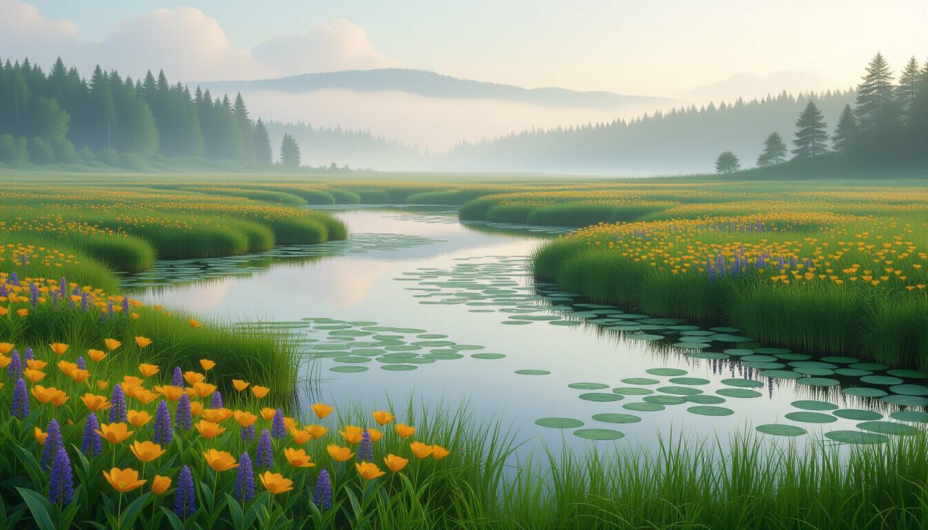 Lush Wetlands Ecosystem with Biodiversity