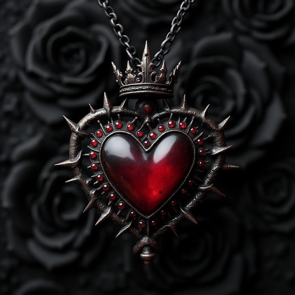 Gothic Heart Medallion with Garnets and Iron Crown
