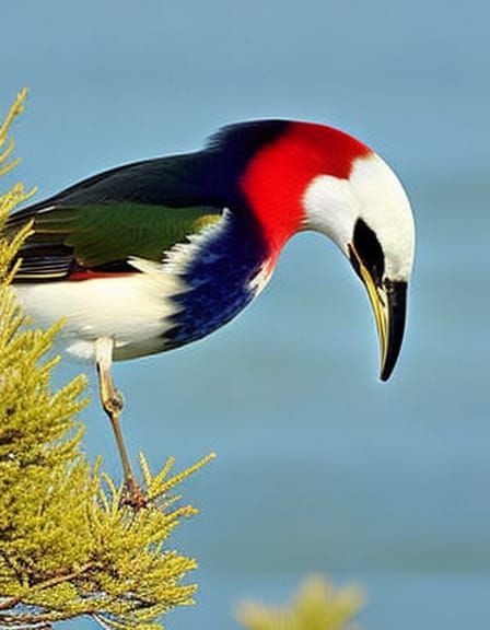 Colorful Bird in Moonlight, Ukiyo-e Style