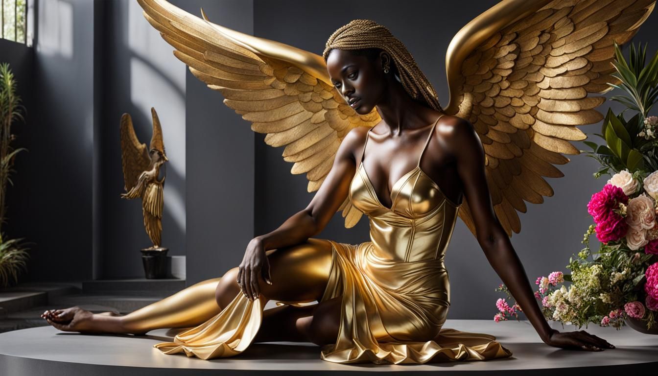 Metallic Fallen Angel Statue in Fantasy Garden