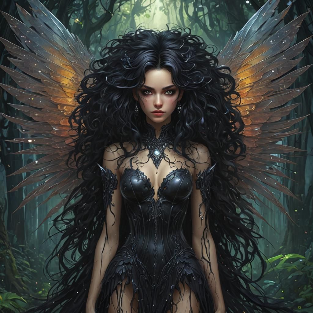 Mysterious Dark Fairy Woman in Manga Style