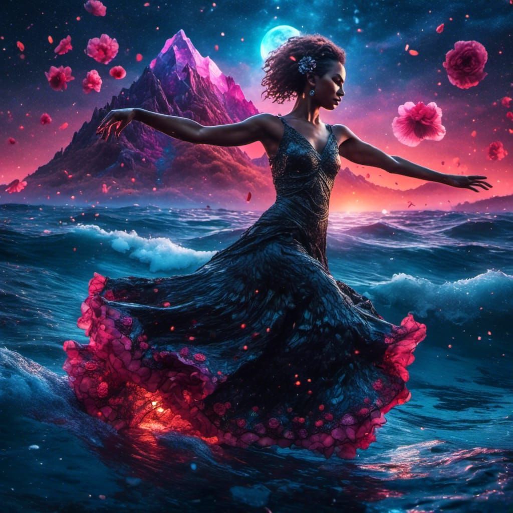 Black Flamenco Dancer in the Deep Ocean