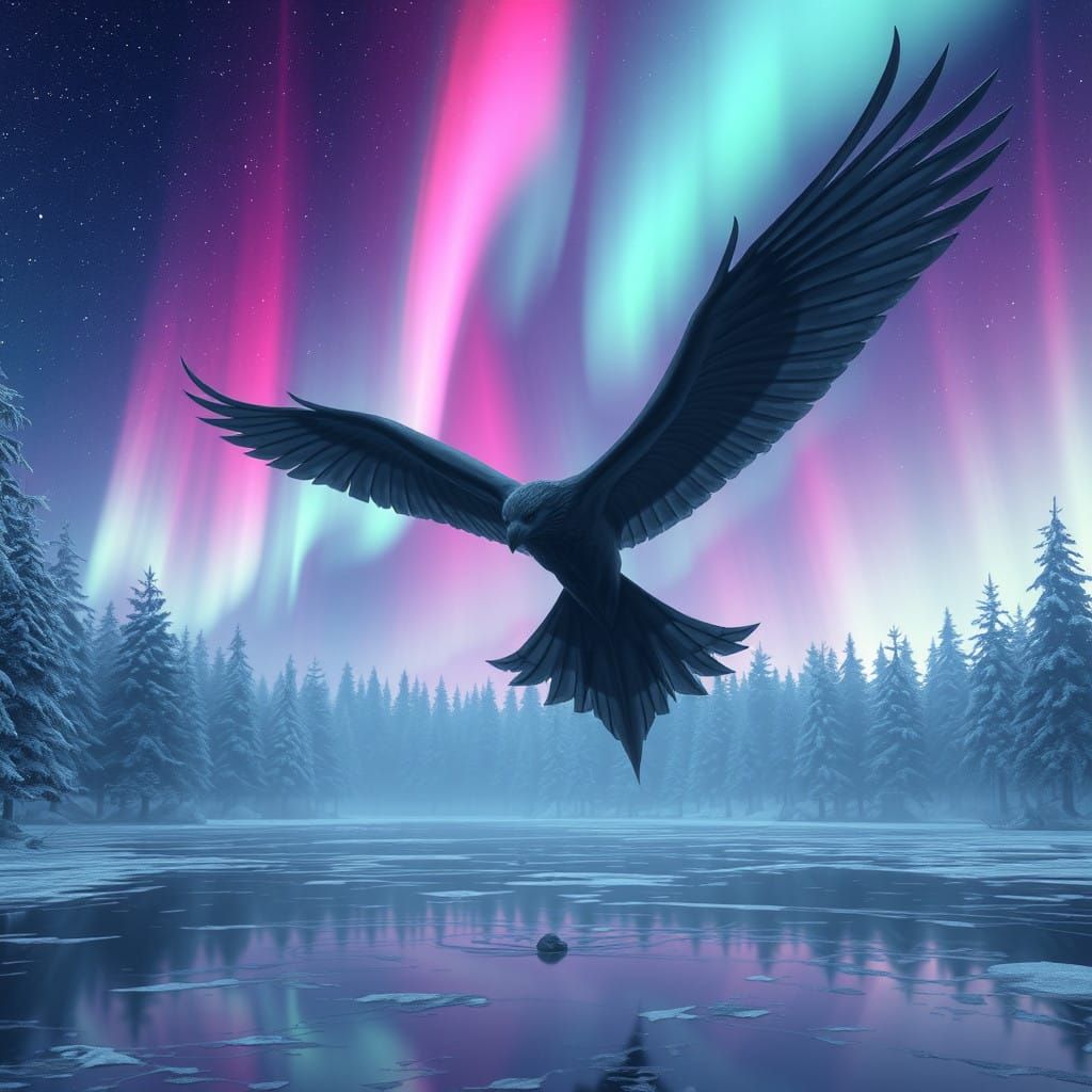 Ethereal Wingspan over Frozen Lake
