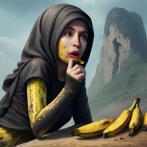 Banana Woman Burping: Detailed Matte Painting