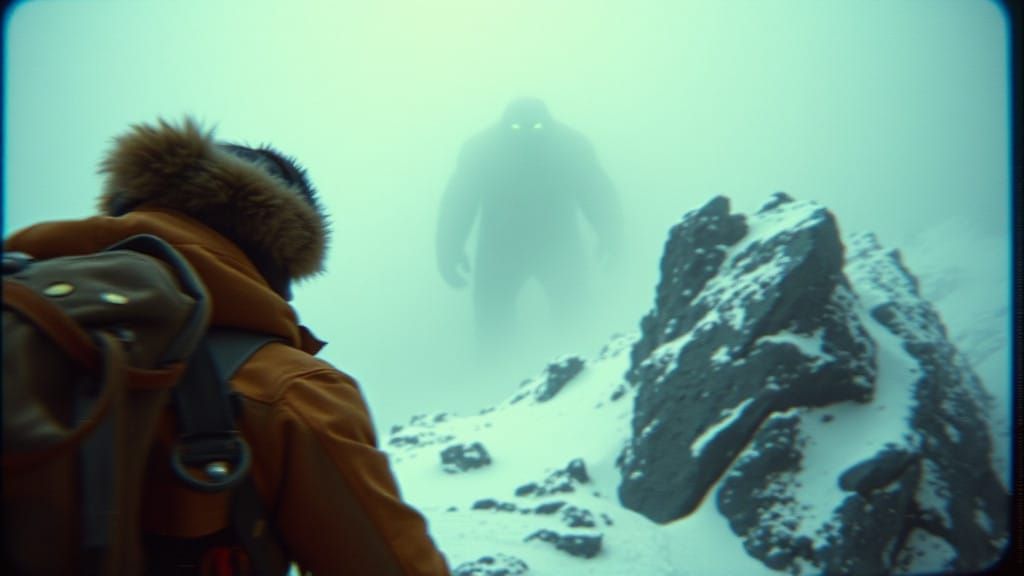 Cryptid Emerges from Mist on Treacherous Mountain Peaks