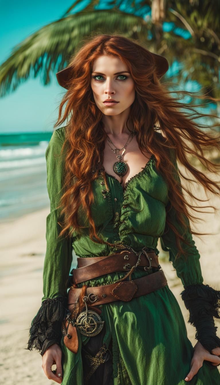 Enchanting Pirate Girl on Tropical Beach