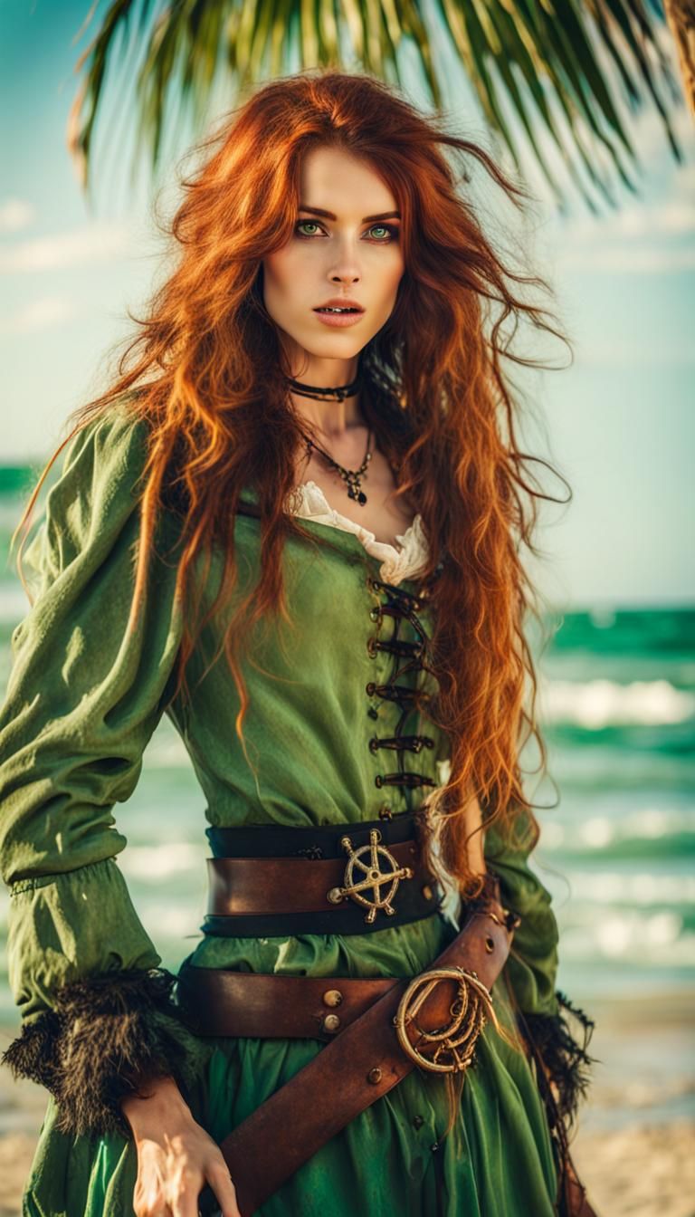 Lovecraftian Pirate Girl on Tropical Beach