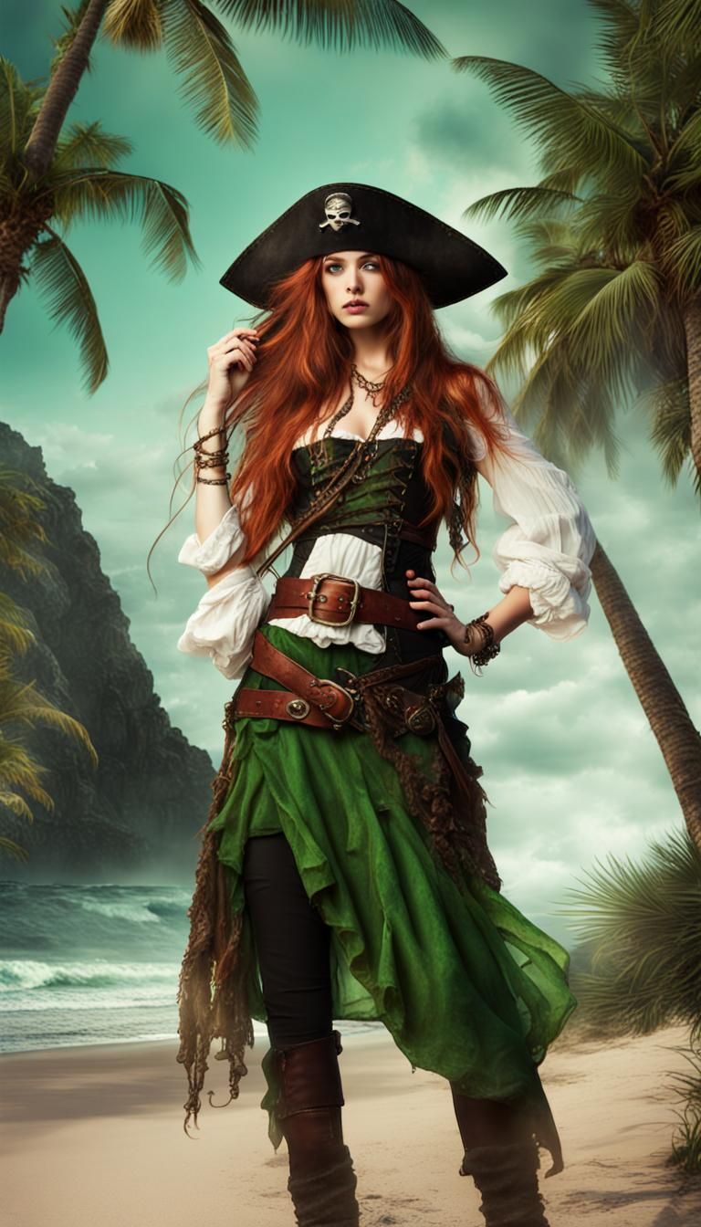 Lovecraftian Pirate Girl on Tropical Beach