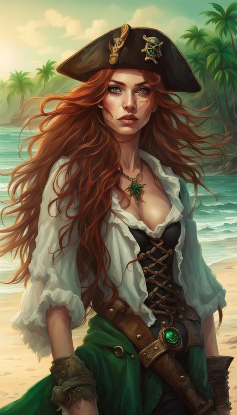 Lovecraftian Pirate Girl on Tropical Beach