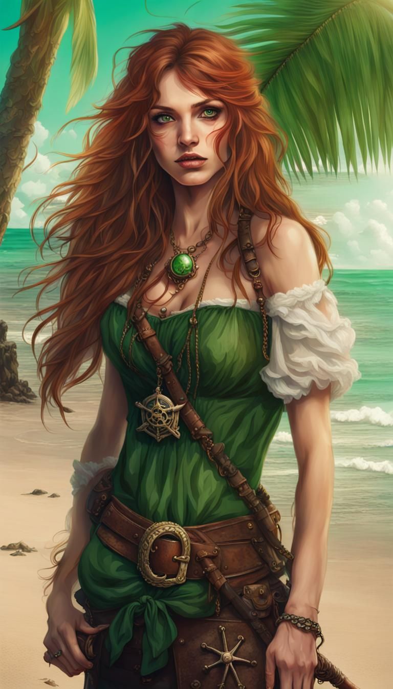 Lovecraftian Pirate Girl on Tropical Beach
