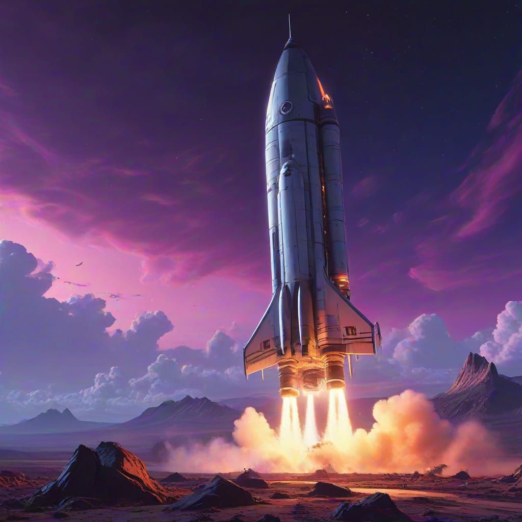 Space Rocket Landing on Alien Planet in Sci-Fi Style