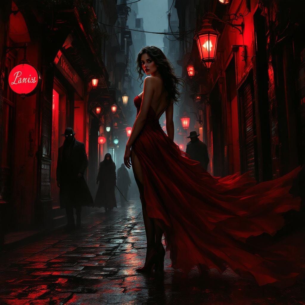 Elegant Woman in Paris Alleyway, in Hyperrealistic Style
