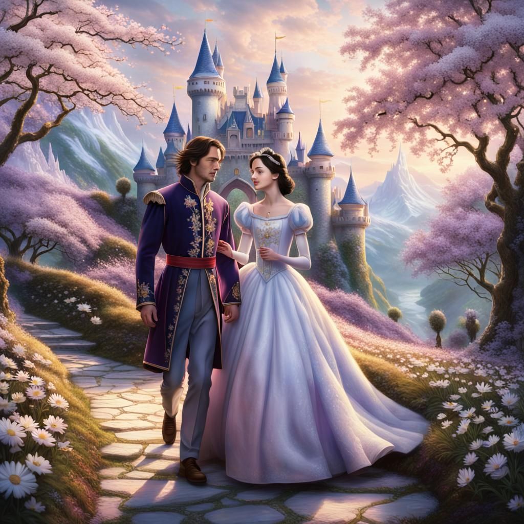 Snow White and Prince on Floral Path
