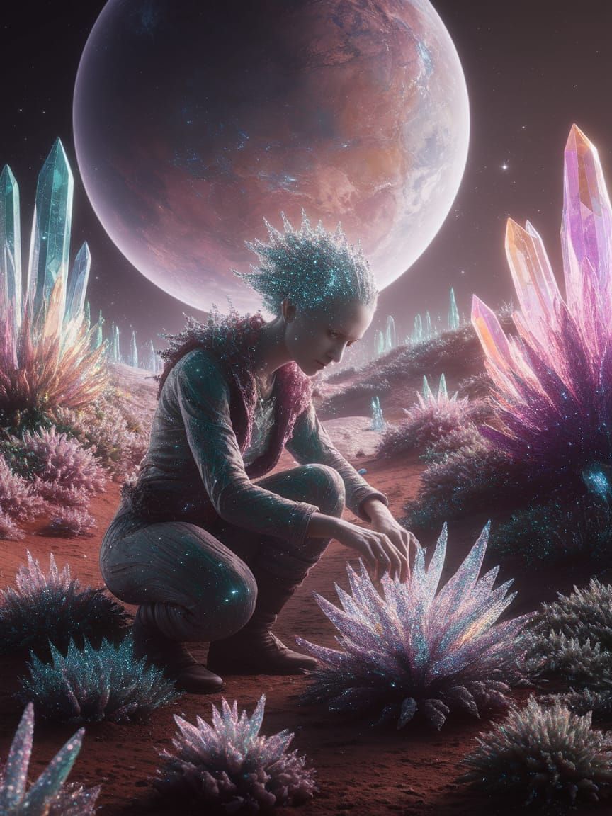 Cosmic Herbalist Tends Glowing Plants on Alien World