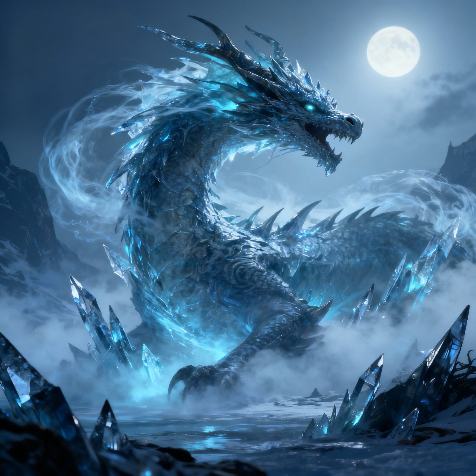Ethereal Ice Dragon Transformation in Dark Fantasy