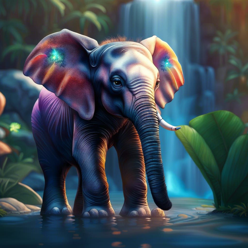 Adorable Baby Elephant in Lush Jungle Landscape