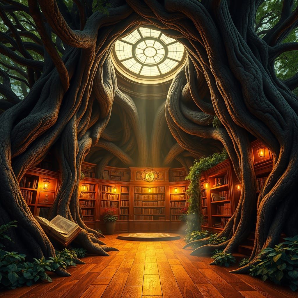 library in the trunk of a huge tree
