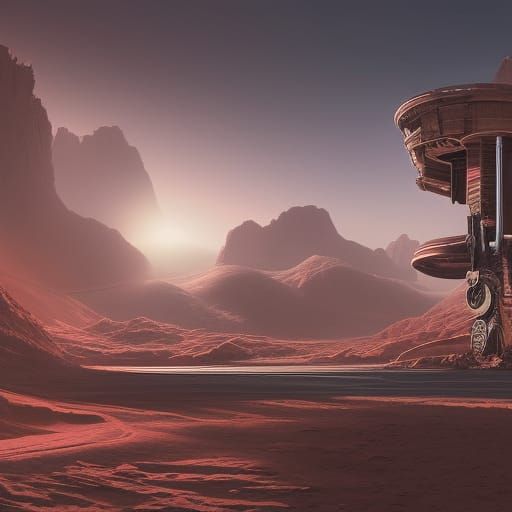 Retro Gas Station on Mars in Detailed Matte Painting