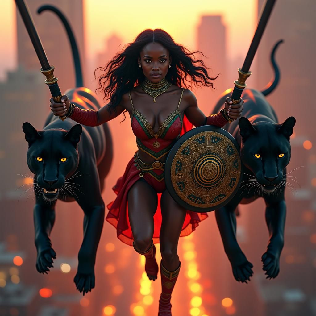 African Superheroes Soar Over Dallas at Dusk
