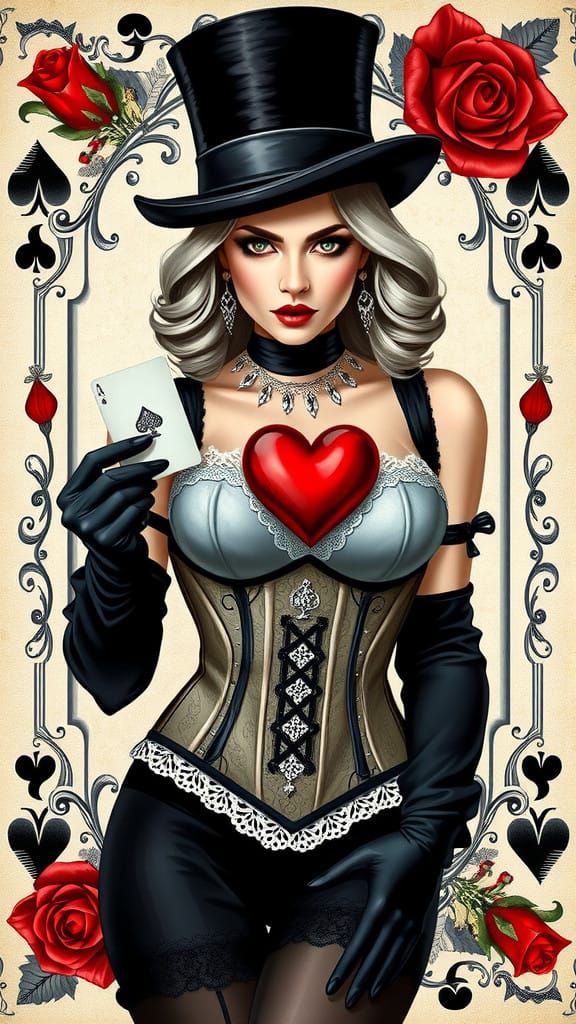 Elegant Woman in Vintage Playing Card Style