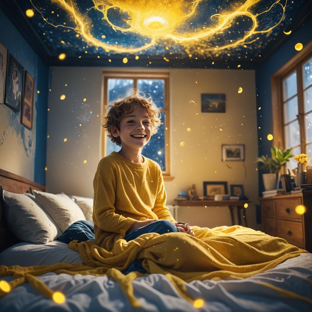 Ethereal Being Floats Over Sleeping Child: Fantasy Art