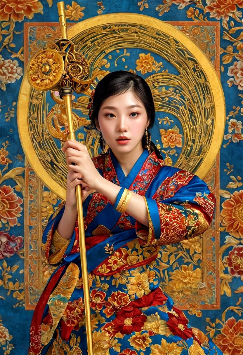 Spirit of the Earth in Hanbok Attire with Celestial Crystals