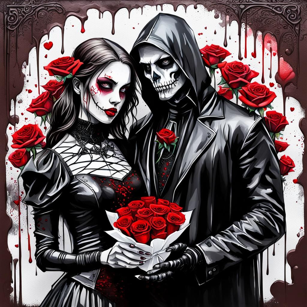 Gothic Valentine's Day Gift in Aquarelle Style