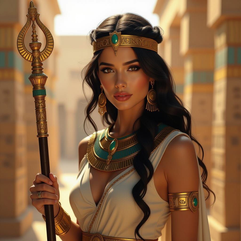 Figure with Authentic Egyptian Was Scepter in Matte Painting...