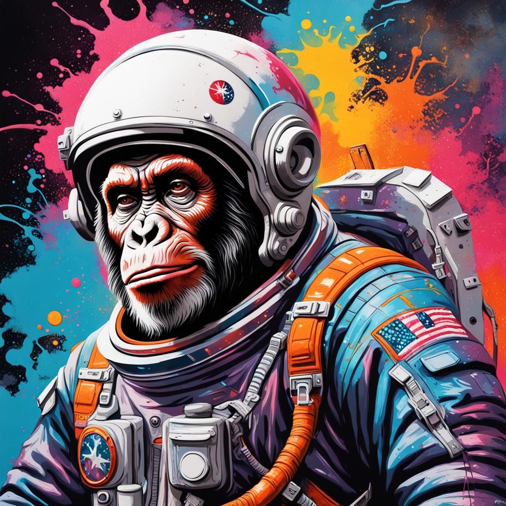 Ape Astronaut in Graffiti Street Art Style
