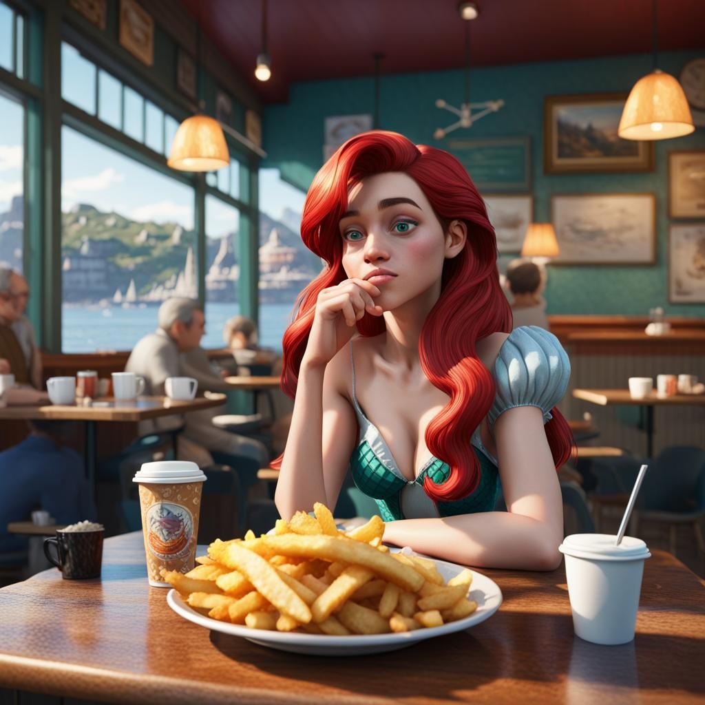 Ariel the Mermaid Eats Fish and Chips