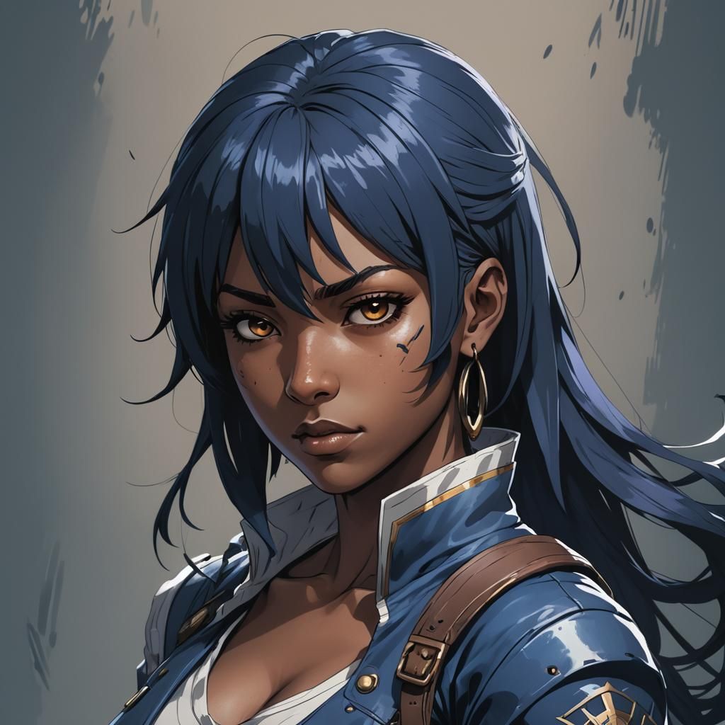 Black Female Assassin Portrait in Anime Style