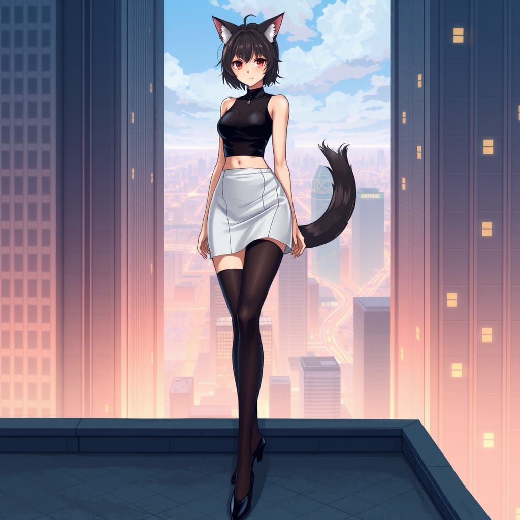 Anime Feline Goddess with Elegant Style