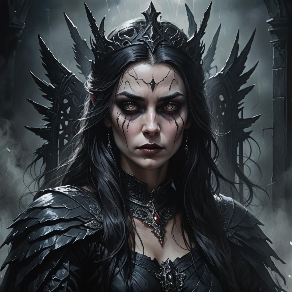 Dark Fantasy Princess on Throne in Shadelight Chamber