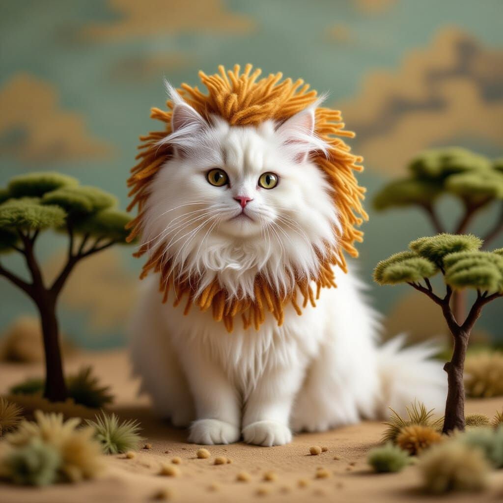 Fluffy Cat Dressed as a Lion in Diorama