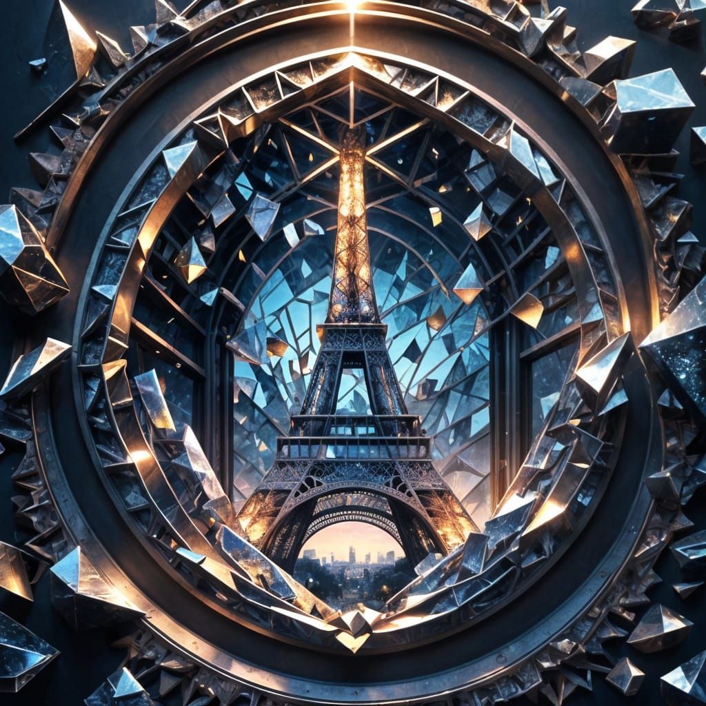 Eiffel Tower View Through Shattered Window