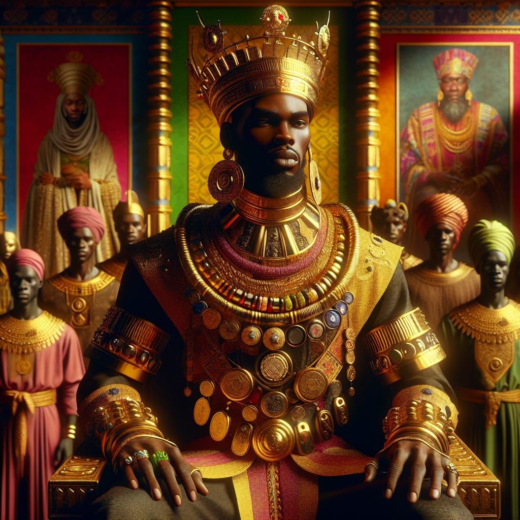 Wealthy African Monarch in Traditional Gold Garb
