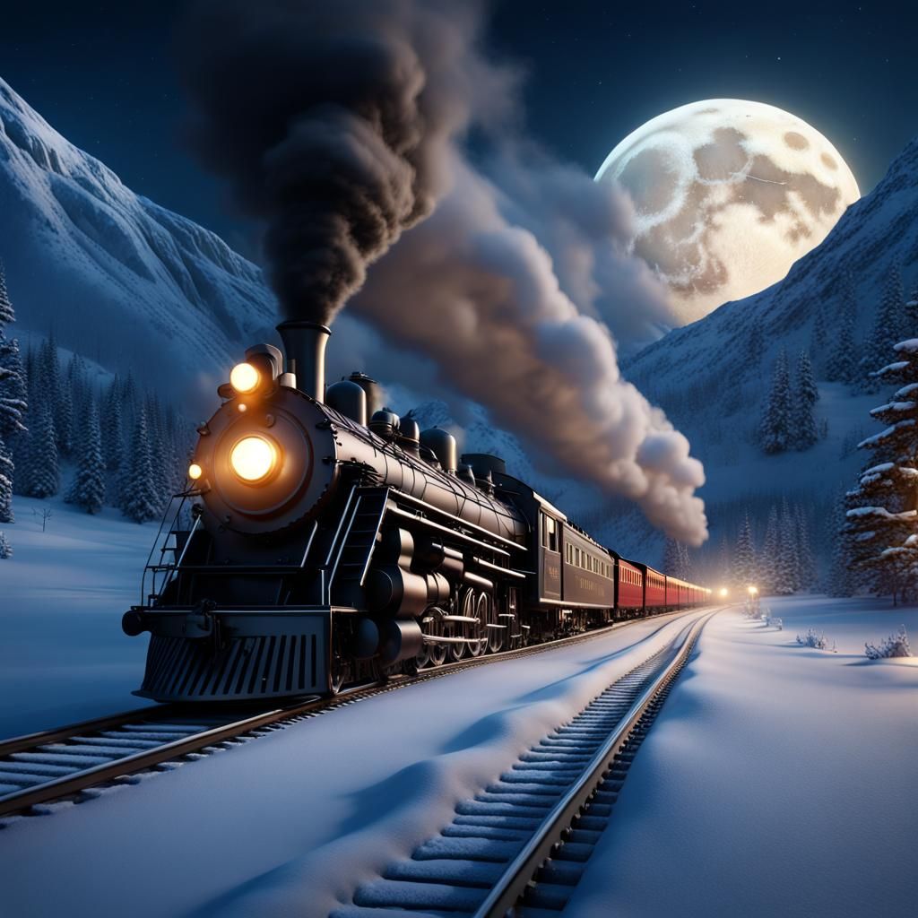 Polar Express in Snowy Mountain Valley