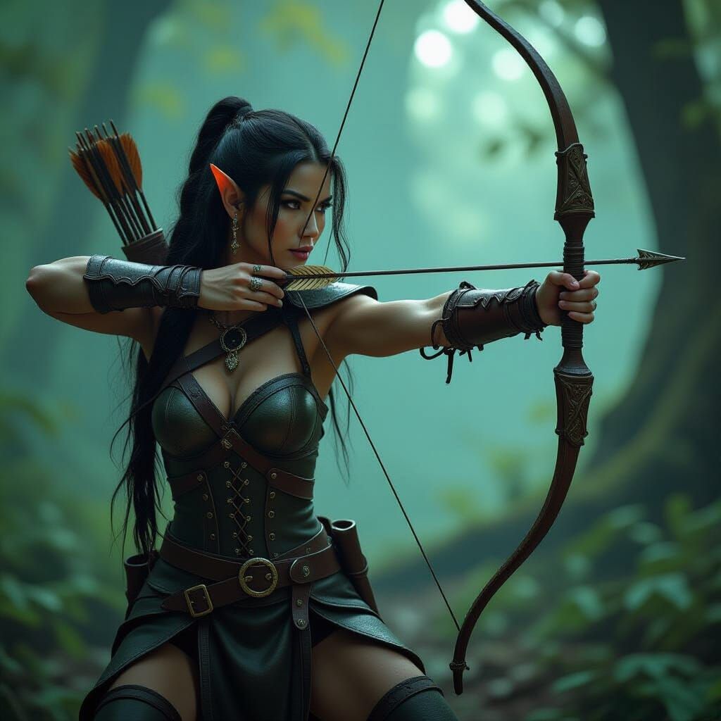 Elf Archer Hunting Orcs in Dark Fantasy Style