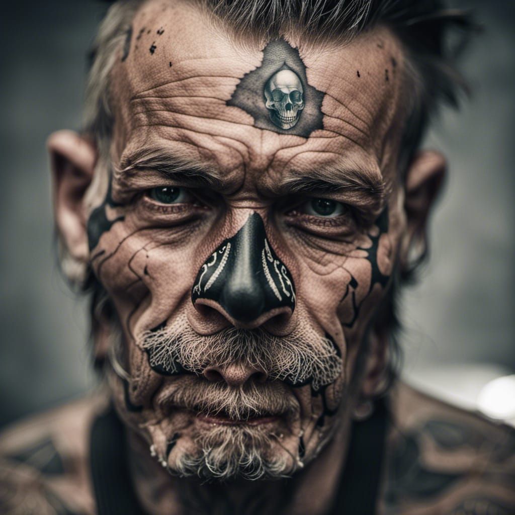 Biker with Skull Tattoo Portrait in Ambient Light