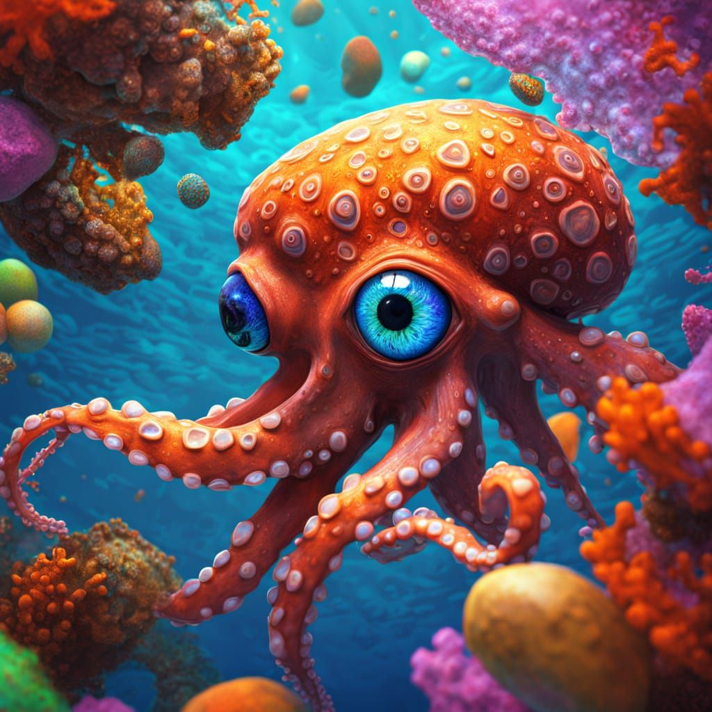 Hyperrealistic Octopus Eye Splash Art in Vibrant Colors