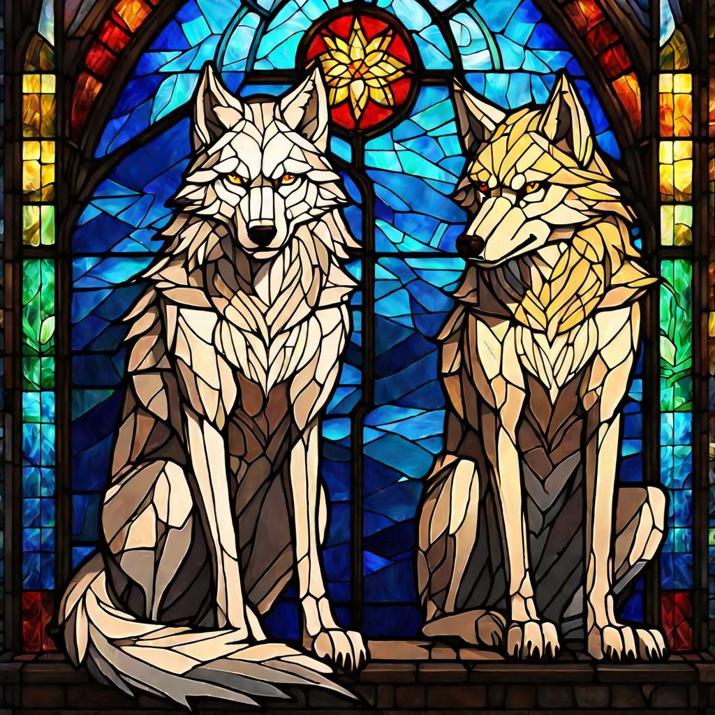 Stained Glass Wolves Mosaic Art