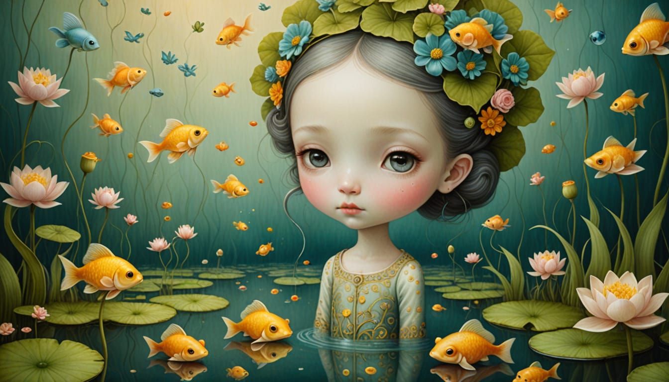 Surreal Fantasy Art of Whimsical Lotus Blossom Scene
