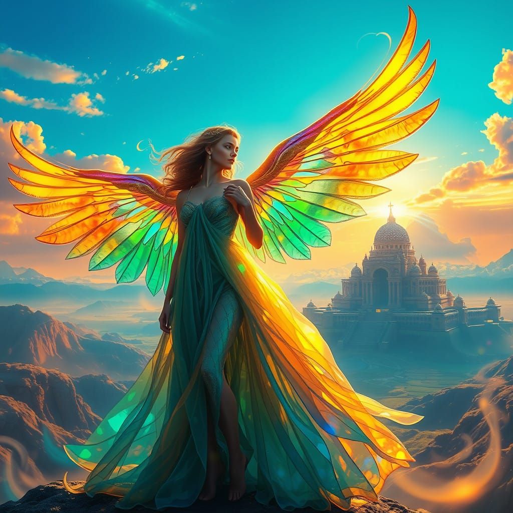 Eos Goddess of Dawn in Dreamlike Greek Landscape