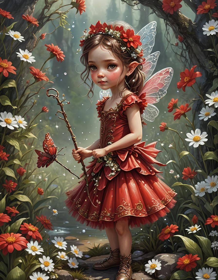 Whimsical Dwarf Fairy with Magic Wand, Fantasy Art