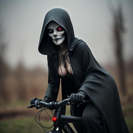 Grim Reaper Lady on Electric Bike