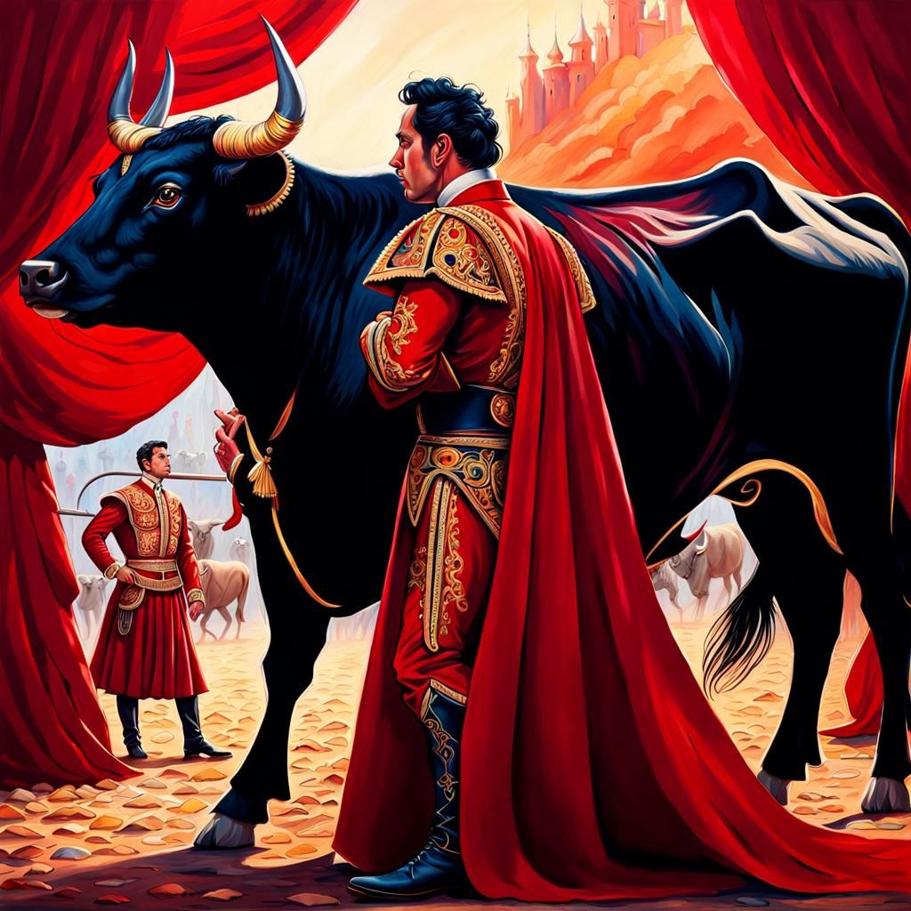 Matador and Bull in Vivid Impressionist Style